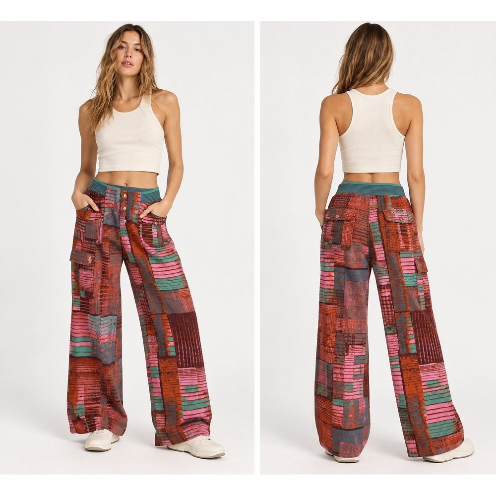 FP Movement Free People Mesmerize Me Printed Cargo Pants XL Multicolor Boho